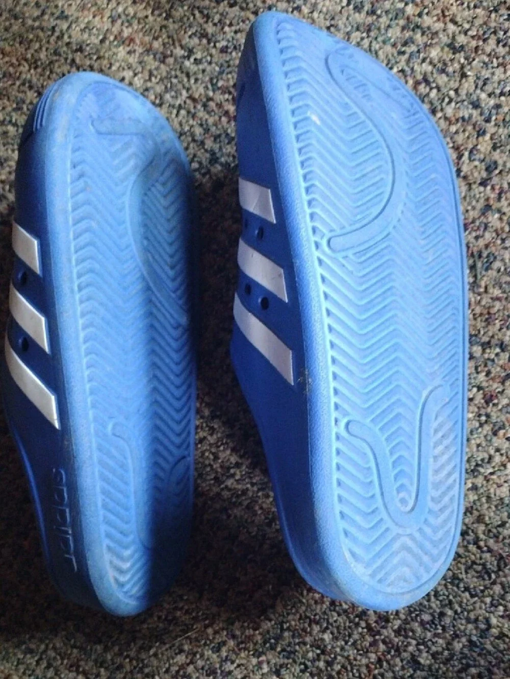 adidas Kids Women's Blue Slip-On Water Clogs with White Stripes